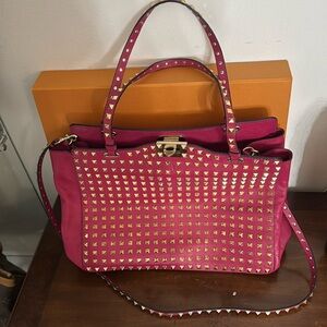 VALENTINO/Tote Bag/Leather/PNK/ Full ROCKSTAR STUDDED TRAPEZE